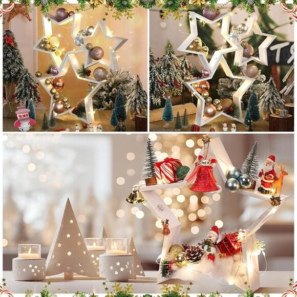 New 3 PCS Wooden Star Christmas Tabletop Decor Christmas Farmhouse Centerpiece - Picture 8 of 9